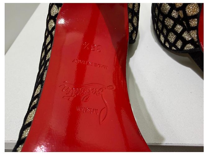 Christian Louboutin Iriza 100 Glitter Floque Suede Nero 36.5 D'oro - vista 11