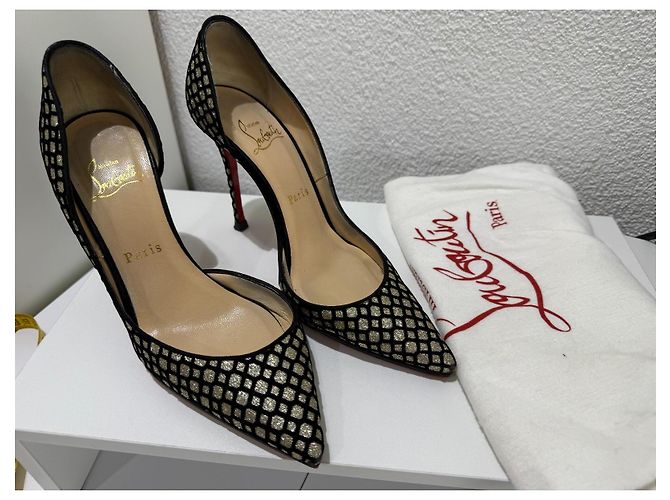 Christian Louboutin Iriza 100 Glitter Floque Suede Nero 36.5 D'oro - vista 14