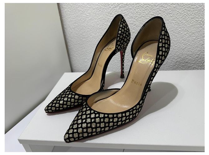 Christian Louboutin Iriza 100 Glitter Floque Suede Nero 36.5 D'oro - vista 3