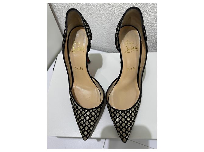 Christian Louboutin Iriza 100 Glitter Floque Suede Nero 36.5 D'oro - vista 4