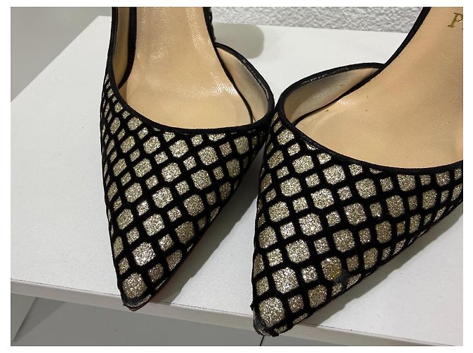 Christian Louboutin Iriza 100 Glitter Floque Suede Nero 36.5 D'oro - vista 5