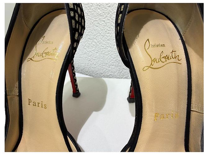 Christian Louboutin Iriza 100 Glitter Floque Suede Nero 36.5 D'oro - vista 6