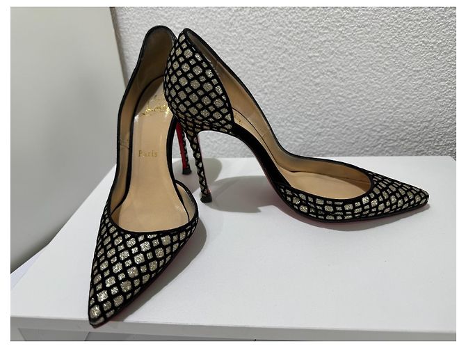Christian Louboutin Iriza 100 Glitter Floque Suede Nero 36.5 D'oro - vista 7