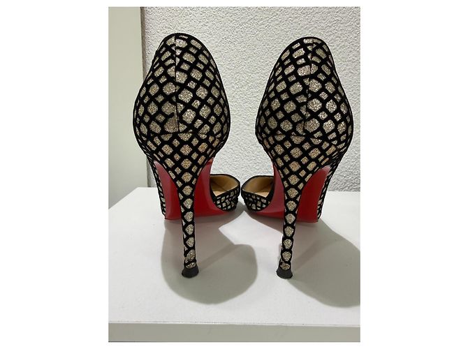 Christian Louboutin Iriza 100 Glitter Floque Suede Nero 36.5 D'oro - vista 8