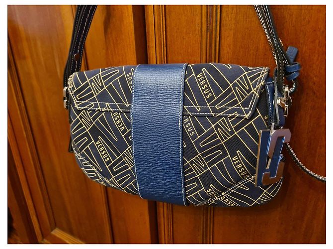 Borsa a tracolla Versus in tela blu con logo - vista 4