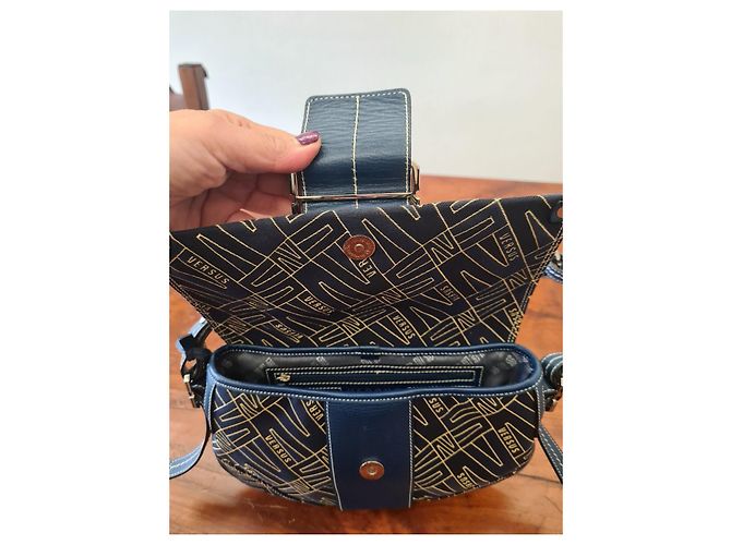 Borsa a tracolla Versus in tela blu con logo - vista 5