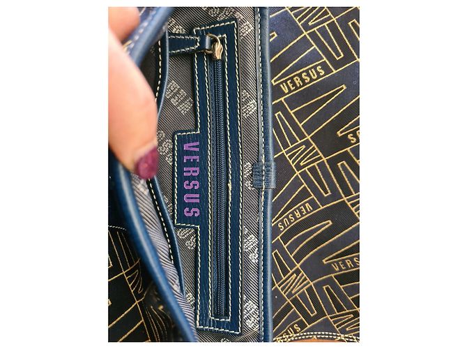 Borsa a tracolla Versus in tela blu con logo - vista 6