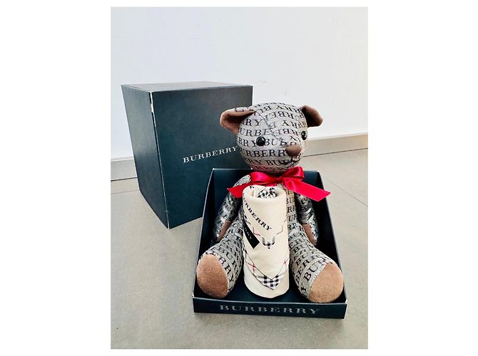 Ours en peluche Burberry avec écharpe Noir Rouge Beige Gris - vue 2