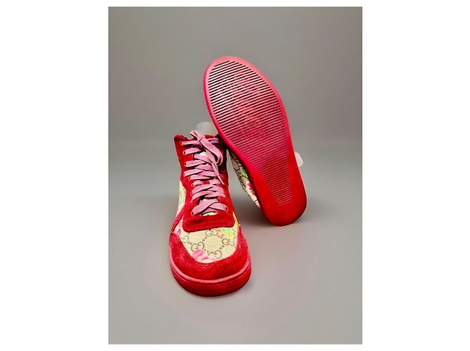 Zapatillas altas florales Gucci GG Monogram Rojo/Beige Roja Multicolor - vista 6