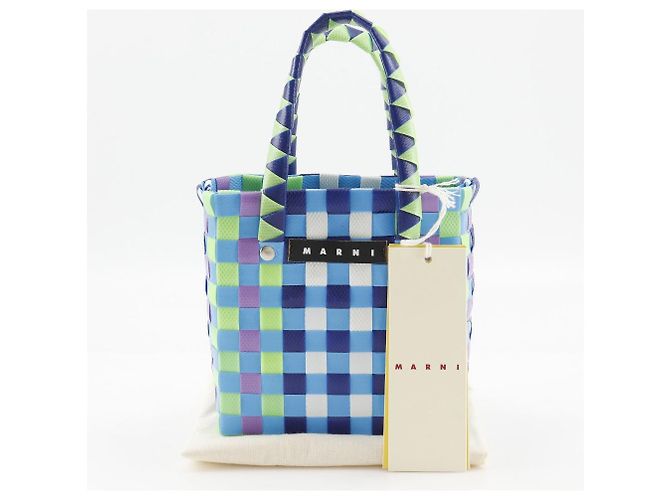 Bolsa de mão em polipropileno trançado Marni Micro Basket Azul Multicor - vista 11