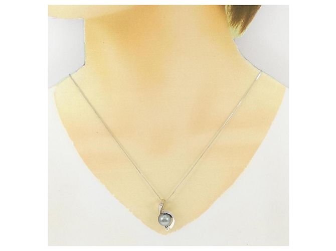 Autre Marque Collana in oro bianco Au750 con perla nera Nero - vista 6