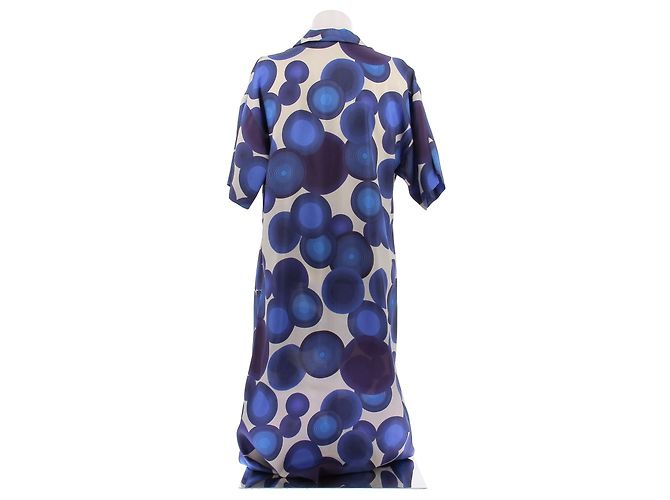 Dries Van Noten Langes Kleid aus Seide mit blauem Druck - Ansicht 2