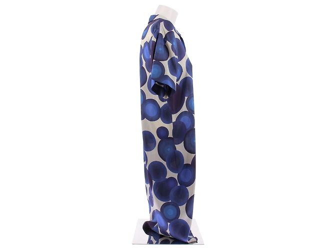 Dries Van Noten Langes Kleid aus Seide mit blauem Druck - Ansicht 3
