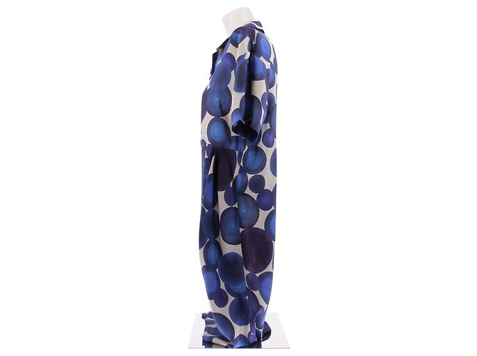 Dries Van Noten Langes Kleid aus Seide mit blauem Druck - Ansicht 4