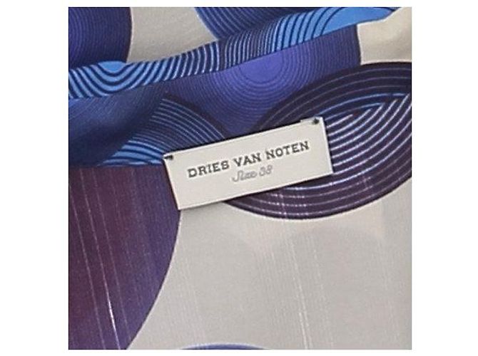 Dries Van Noten Langes Kleid aus Seide mit blauem Druck - Ansicht 5