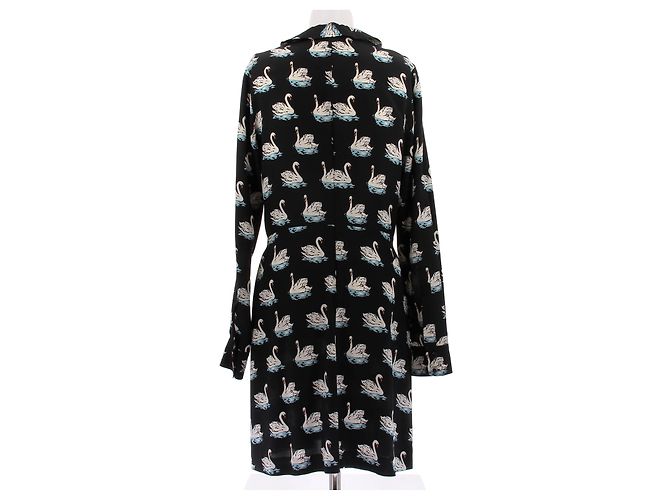 Stella Mc Cartney Schwarzes Kleid mit Schwanmotiven aus Seide - Ansicht 2