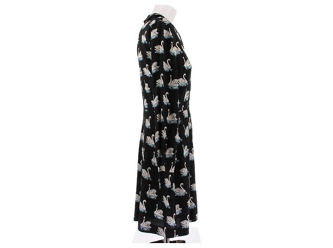 Stella Mc Cartney Schwarzes Kleid mit Schwanmotiven aus Seide - Ansicht 3