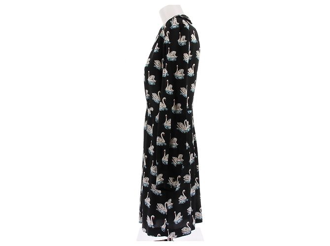 Stella Mc Cartney Schwarzes Kleid mit Schwanmotiven aus Seide - Ansicht 4