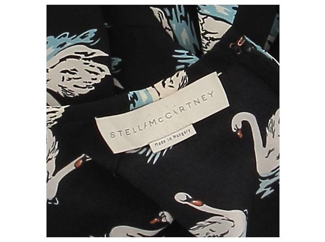 Stella Mc Cartney Schwarzes Kleid mit Schwanmotiven aus Seide - Ansicht 5