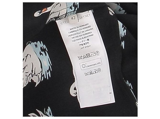 Stella Mc Cartney Schwarzes Kleid mit Schwanmotiven aus Seide - Ansicht 6