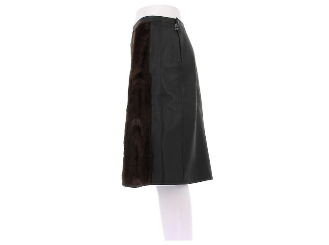 Prada Gonna marrone in pelliccia bicolore - vista 4