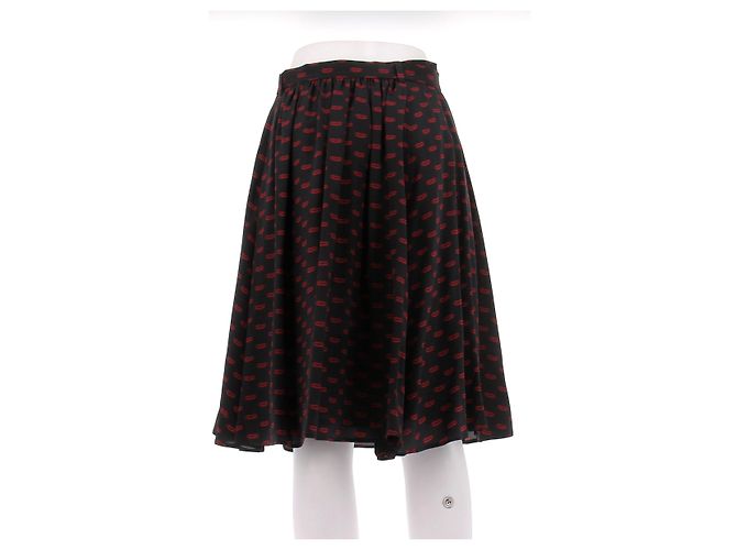 Prada Falda negra con estampado de boca en seda Negro - vista 2