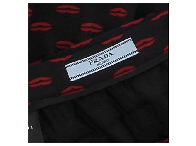 Prada Falda negra con estampado de boca en seda Negro - vista 5