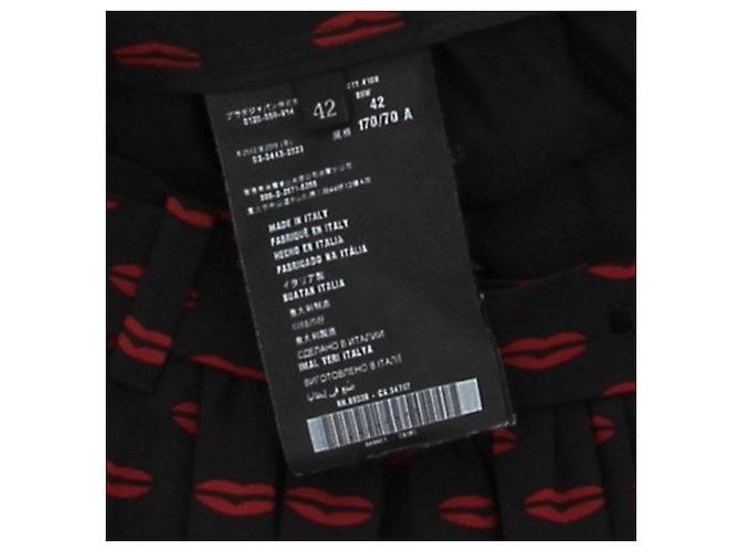 Prada Falda negra con estampado de boca en seda Negro - vista 6