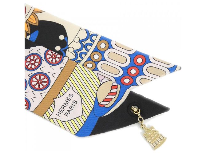 Silk In Hermès Hermes LA PATISSERIE FRANCAISE Sciarpa Charm Twilly Nero Bianco Blu - vista 2