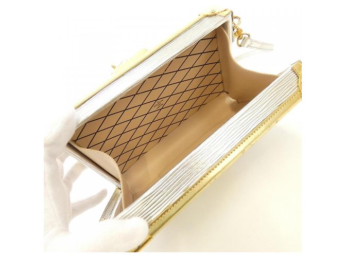 Borsa a Spalla Petite Malle Epi Louis Vuitton Argento D'oro Metallico - vista 8