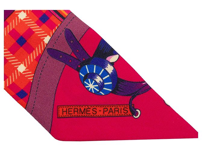 Foulard in Seta Twilly Hermès Rosa Les Voitures Nouvelles - vista 3