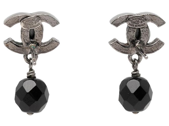 Chanel Silber CC Messing Perlen Swing Push Back Ohrringe - Ansicht 2
