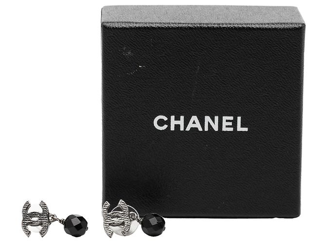Chanel Silber CC Messing Perlen Swing Push Back Ohrringe - Ansicht 4
