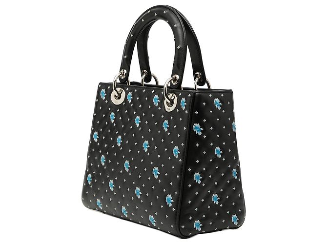 Dior Nero Medio Pelle di Vitello Fiore Ricamato Lady Dior - vista 2