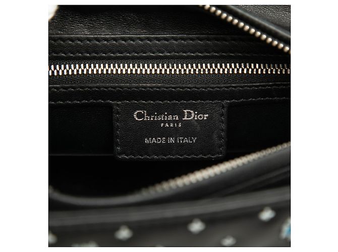 Dior Nero Medio Pelle di Vitello Fiore Ricamato Lady Dior - vista 5