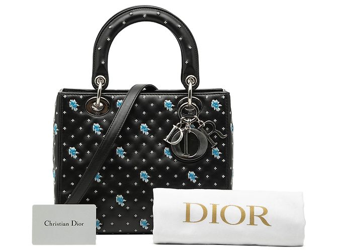 Dior Nero Medio Pelle di Vitello Fiore Ricamato Lady Dior - vista 8