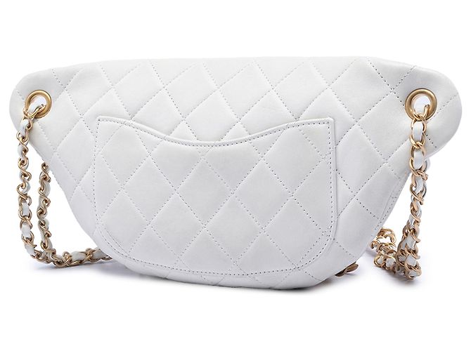 Chanel Weiße gesteppte Lammleder All About Chains Bauchtasche - Ansicht 2
