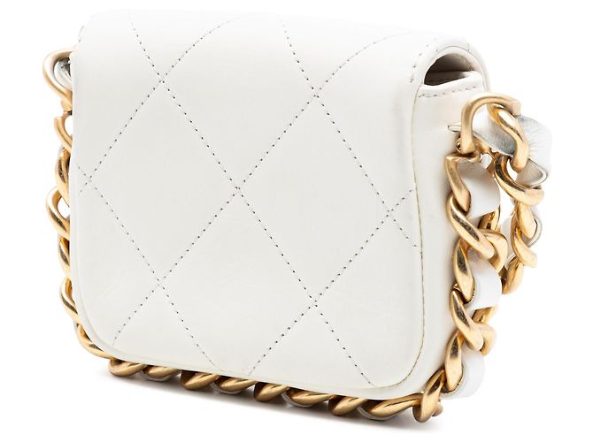 Chanel Mini Bianco in Pelle Trapuntata con Catena di Cornice Crudo - vista 2