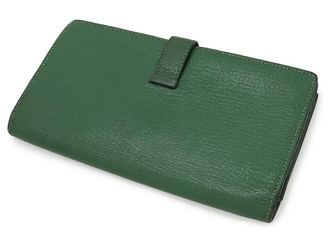 Portafoglio lungo Souffle Bearn in capra Hermès verde - vista 2