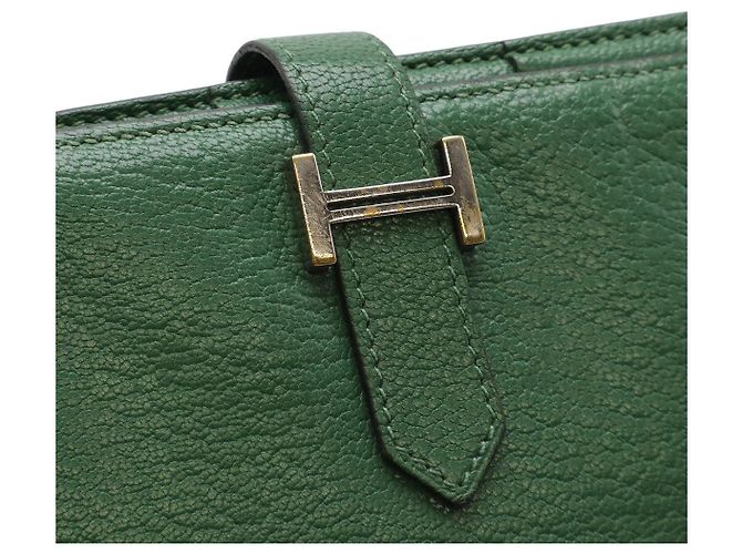 Portafoglio lungo Souffle Bearn in capra Hermès verde - vista 4