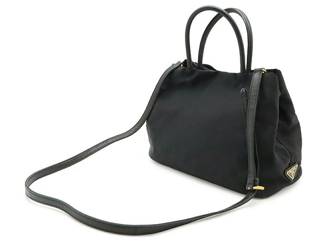 Borsa a mano in nylon con logo in jacquard Prada Nero - vista 2