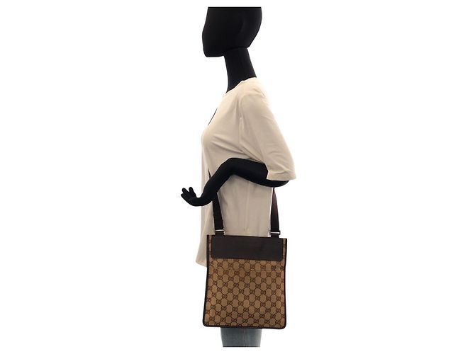 Borsa a Spalla in Tela GG e Pelle Gucci Marrone - vista 7