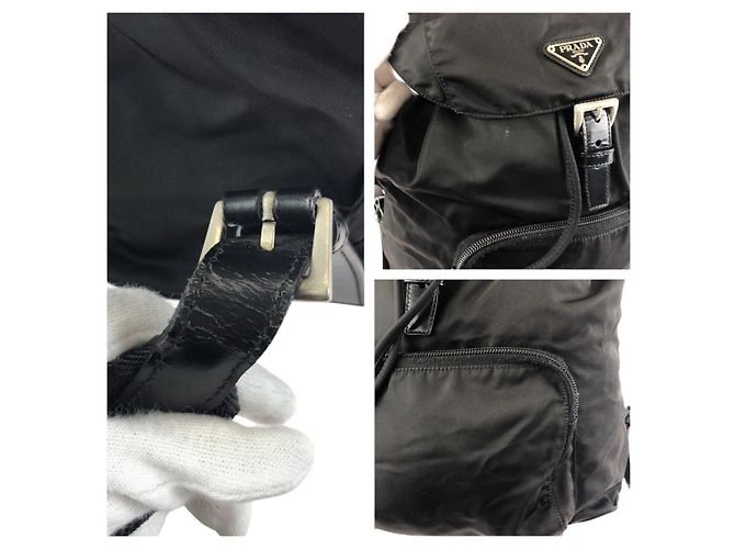 Prada Nylon-Leder Tessuto Logo Rucksack Schwarz - Ansicht 5