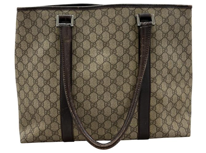 Bolso tote de lona GG Supreme de cuero de Gucci Castaño - vista 2