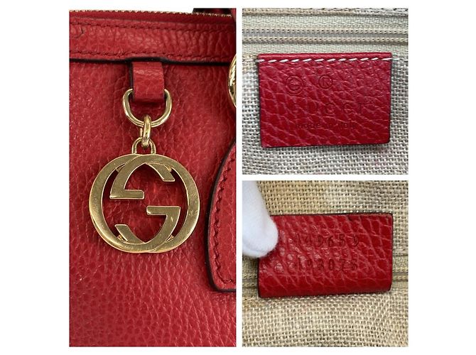 Gucci Leder Handtasche mit ineinandergreifendem Logo Rot - Ansicht 3