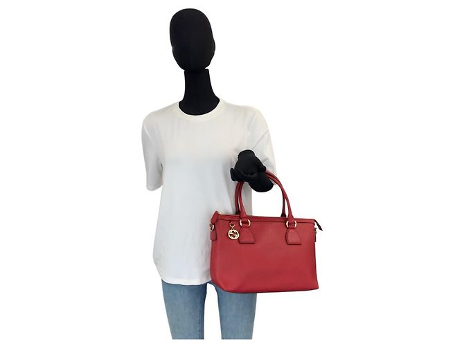 Gucci Leder Handtasche mit ineinandergreifendem Logo Rot - Ansicht 6