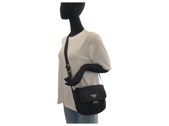 Borsa a Spalla in Nylon e Pelle Tessuto di Prada Nero - vista 7