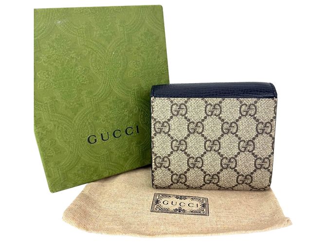 Portafoglio compatto in pelle nera GG Supreme di Gucci Nero - vista 2