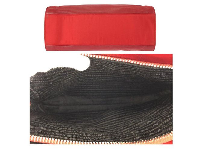 Tote Prada Tessuto Leder Nylon Schultertasche Rot - Ansicht 10