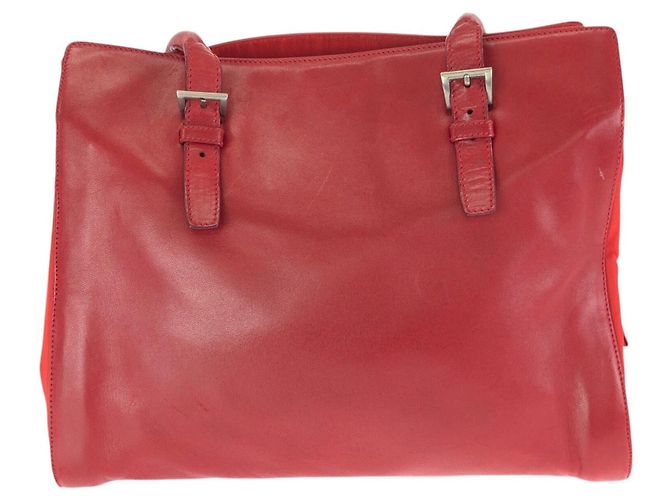 Tote Prada Tessuto Leder Nylon Schultertasche Rot - Ansicht 2